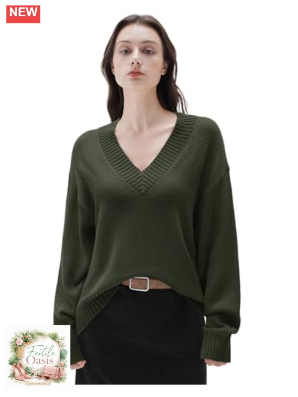 Women's Cashmere Blend Oversized V-Neck Long Sleeve Pullover Sweater